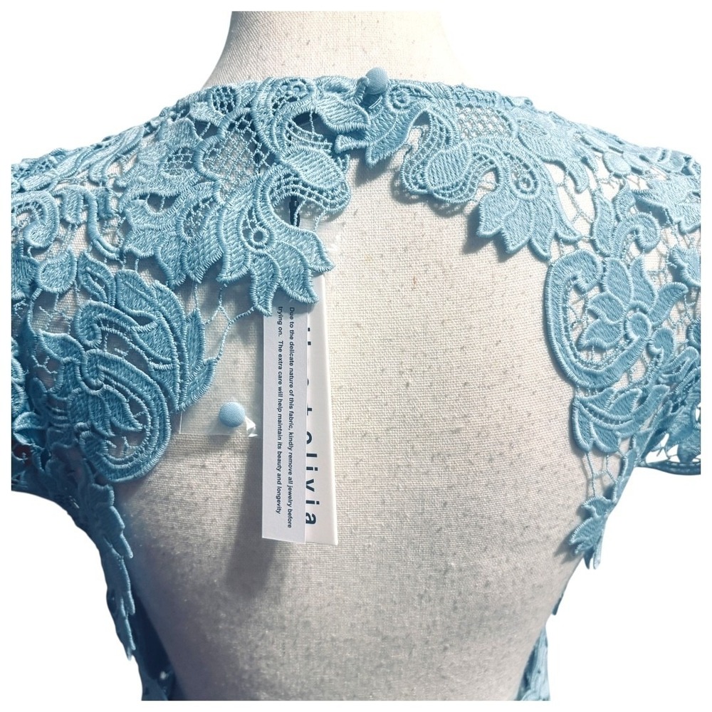 Alice + Olivia Clover Open Back Lace Dress Sz 8 Mineral Blue Ruffle - Picture 8 of 15